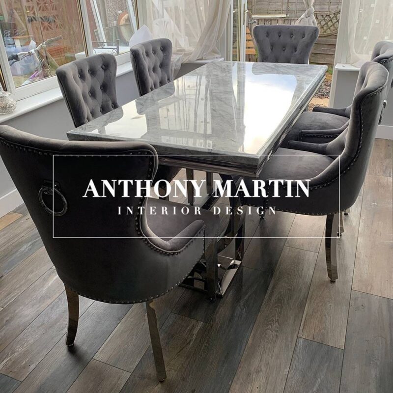 Lopez Marble Dining Table + 6 Buckingham Chairs