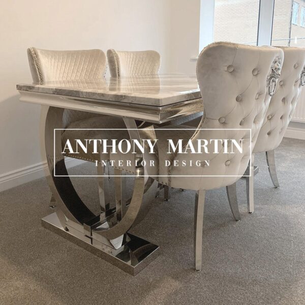 Lopez Marble Dining Table + 4 Kensington Chairs - Image 2