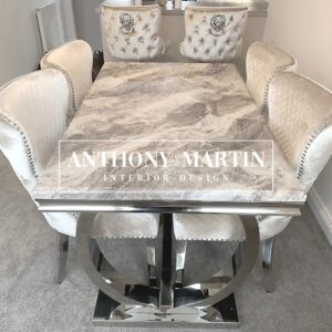 Lopez Marble Dining Table + 4 Kensington Chairs