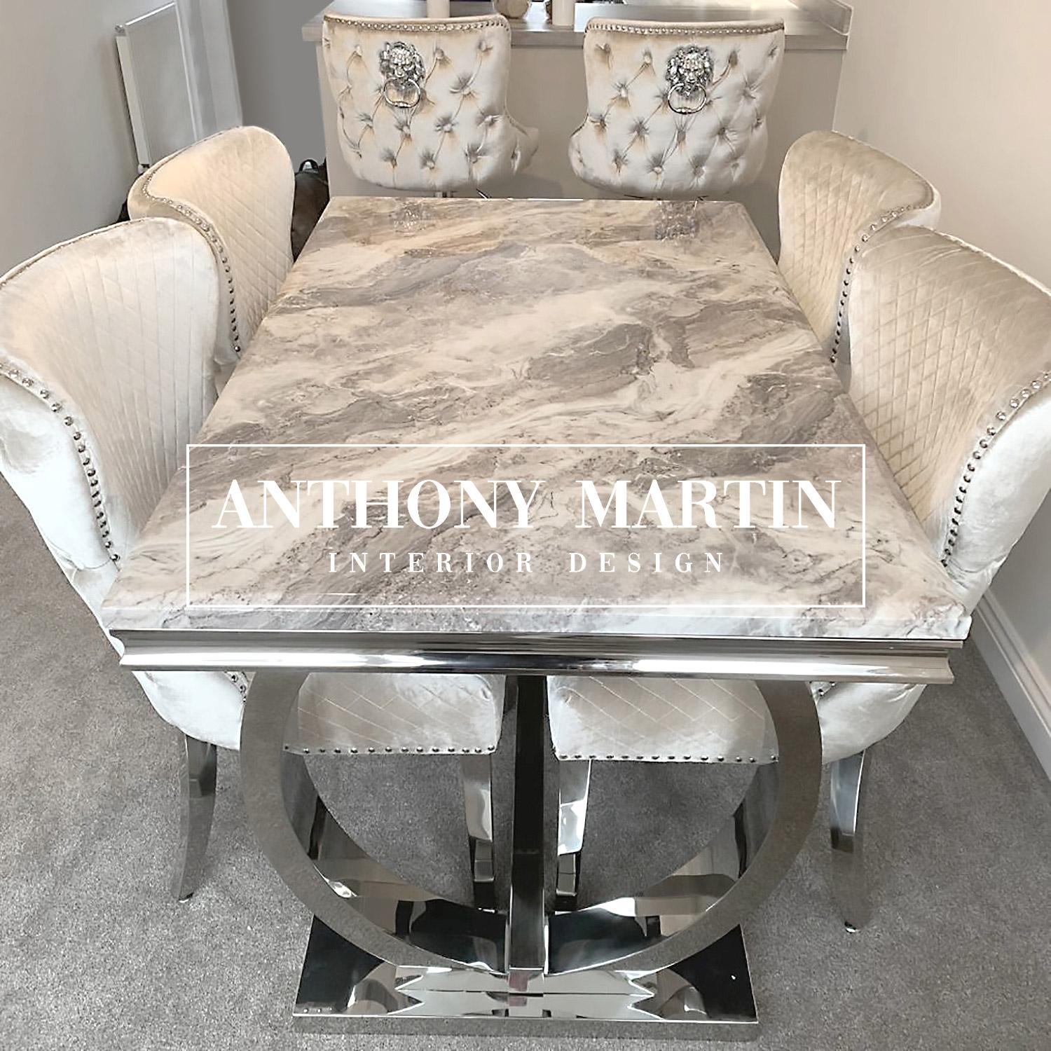 Lopez Marble Dining Table + 4 Kensington Chairs