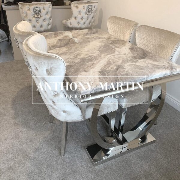 Lopez Marble Dining Table + 4 Kensington Chairs - Image 3