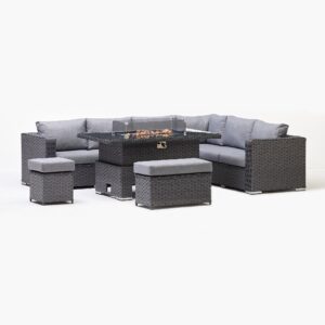 Orchid Corner Rising Dining Set, Firepit & Rain Cover in Grey