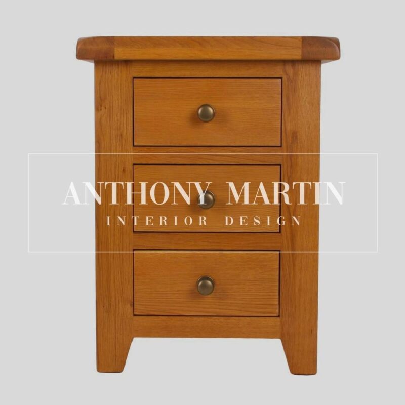 Oak 3-Drawer Bedside Table