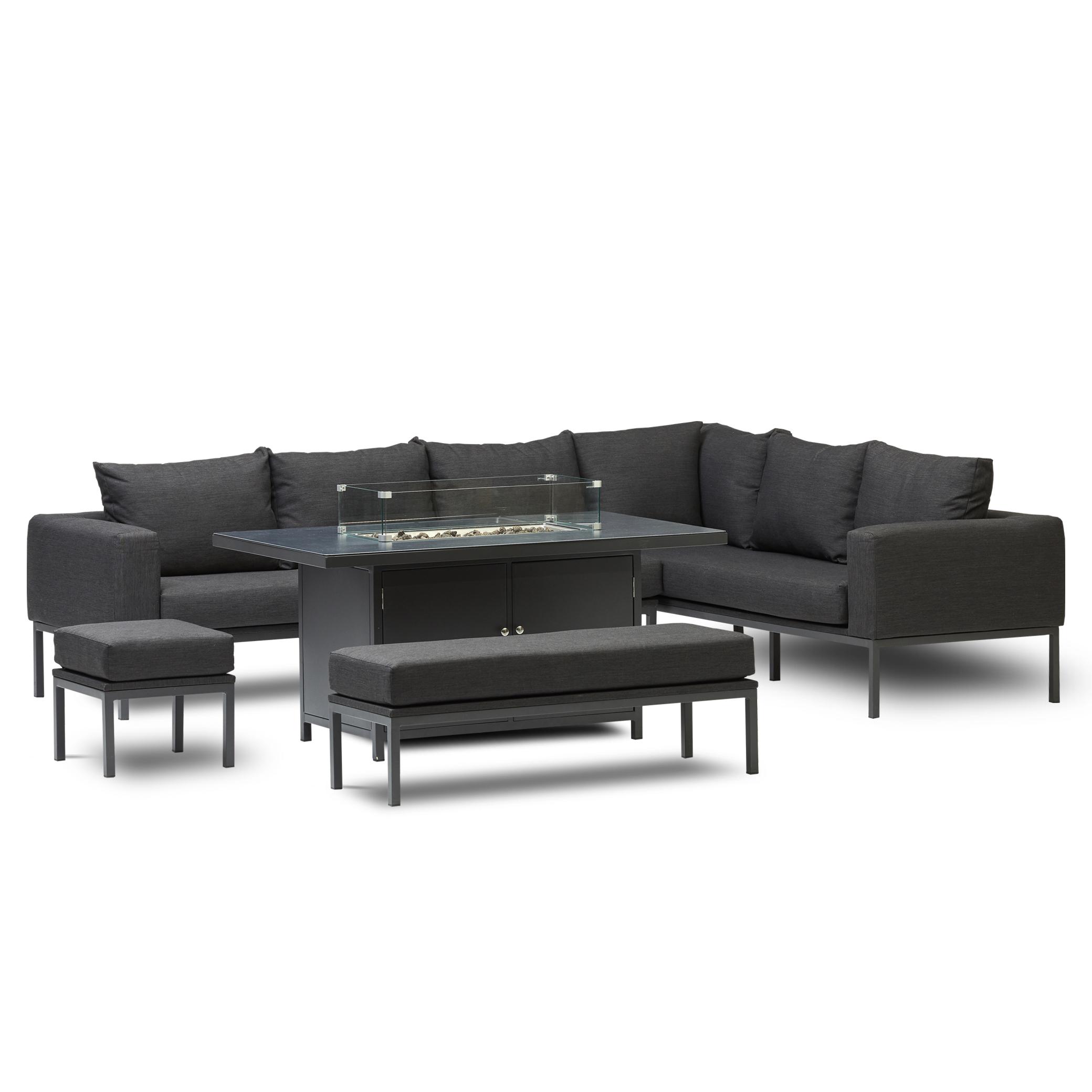 Lotus Outdoor Stone Top Aluminium Firepit Set
