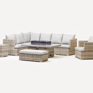 Lilly Corner Firepit Set with Rising Table, Armchair & Ice Bucket