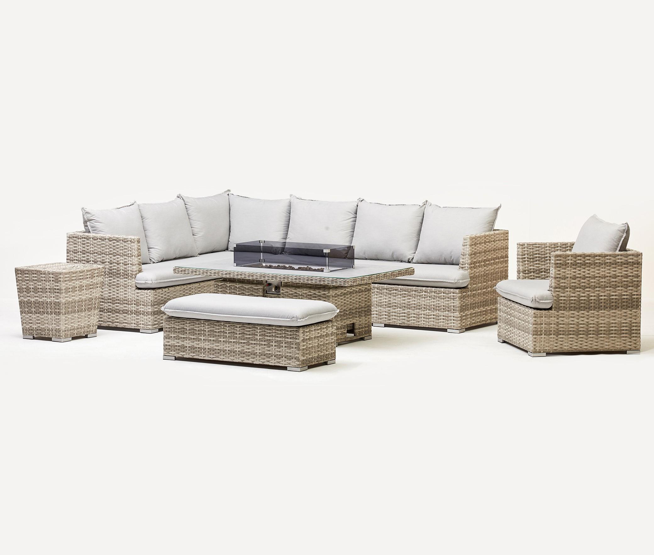 Lilly Corner Firepit Set with Rising Table, Armchair & Ice Bucket