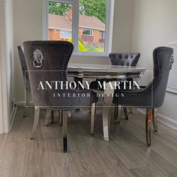 Diaz Round Marble Dining Table & 4 Buckingham Chairs - Image 2