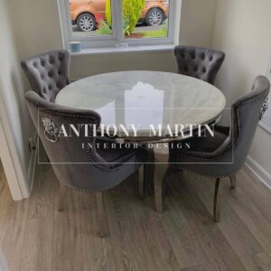 Diaz Round Marble Dining Table & 4 Buckingham Chairs