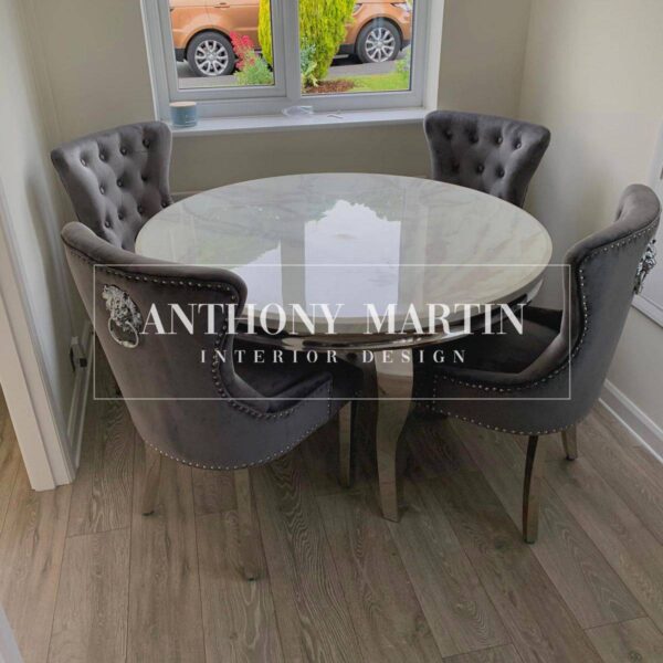 Diaz Round Marble Dining Table & 4 Buckingham Chairs