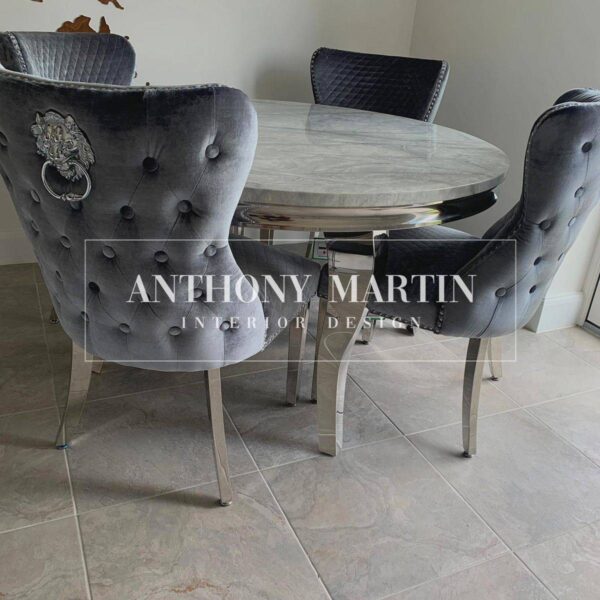 Diaz Round Marble Dining Table & 4 Kensington Chairs - Image 2