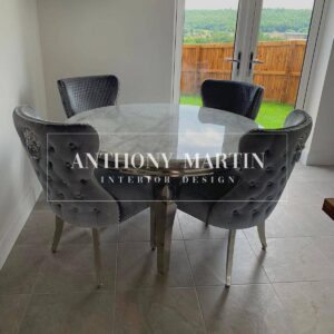 Diaz Round Marble Dining Table & 4 Kensington Chairs