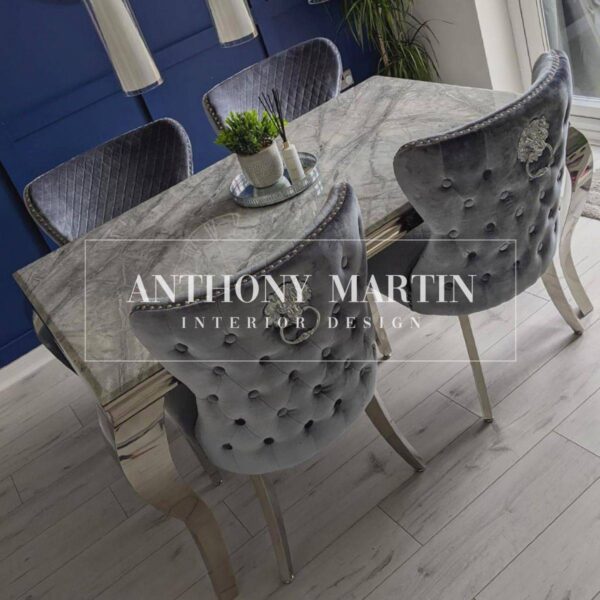 Diaz Marble Dining Table + 4 Kensington Chairs - Image 2