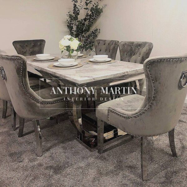 Lopez Marble Dining Table + 6 Buckingham Chairs - Image 4