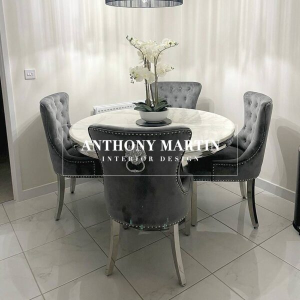 Lopez Marble Dining Table + 4 Buckingham Chairs